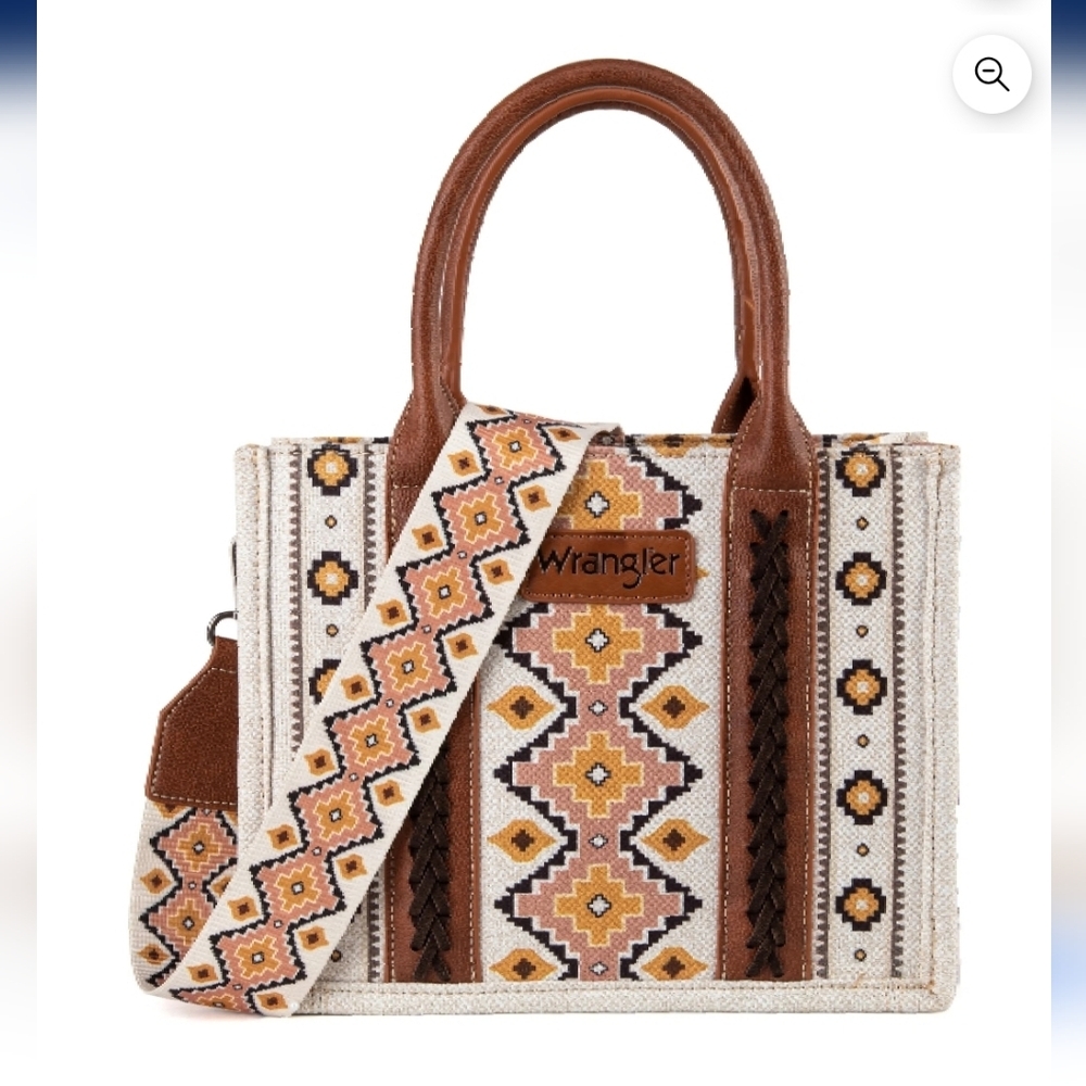 Wrangler Aztec Tote Bag for Women Boho Shoulder Purses and Handbags, Coffee NWOT